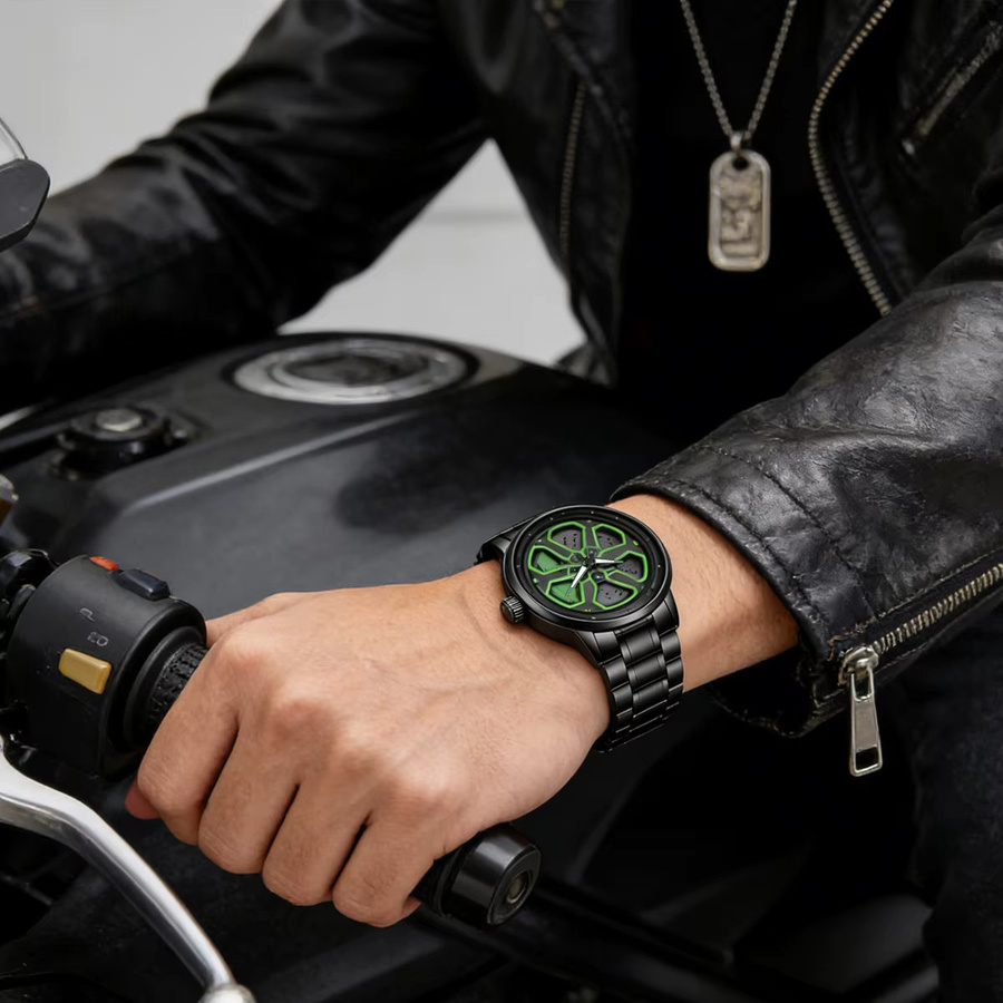 VA VA VOOM Armbanduhr, Quarz, Edelstahl, 42 mm, Grün, Schwarz, Herren - Bild 6