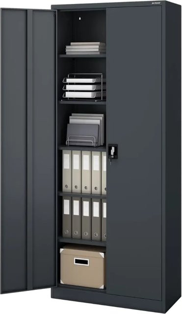 JAN NOWAK Metallschrank Anthrazit mit 6 Ebenen und Schloss für Büro und Werkstatt H: 220 cm, B: 90 cm, T: 40 cm - Bild 1