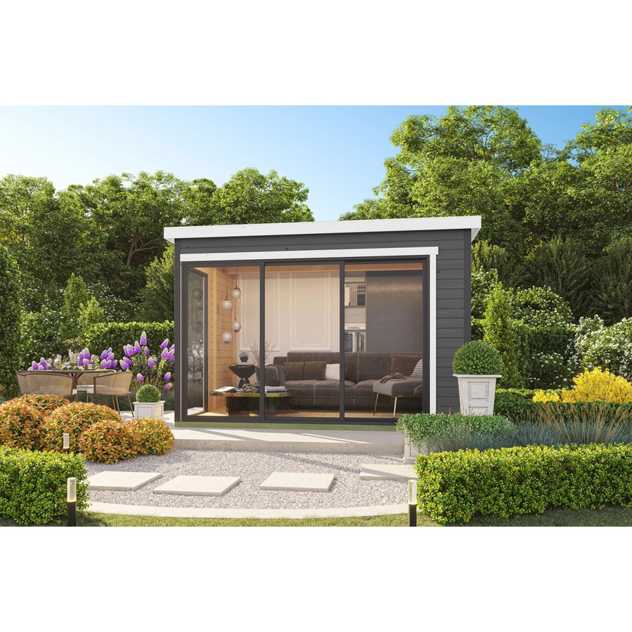 Lasita Blockbohlenhaus Austin in Carbongrau B/H/T: 379,6 x 239,4 x 259,6 cm - Bild 3