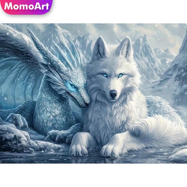 Momoart Diamond Painting Drachen Tier Wolf, Bastelset, DIY Diamant-Stickerei - Bild 1