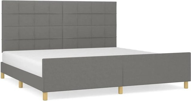 vidaXL Bettgestell mit Kopfteil in Dunkelgrau aus Stoff und Holz, B/T/H: 200 x 200 x 128 cm - Bild 1