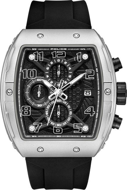 Police Chronograph Herrenuhr, Quarz, Edelstahl, 45 mm, Schwarz, Silikon - Bild 1