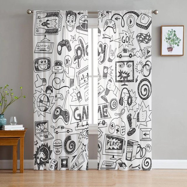 Yiran Furniture Transparenter Tüllvorhang aus Organza in Weiß mit Ösen, Breite: 135 cm, Höhe: 137 cm - Bild 1