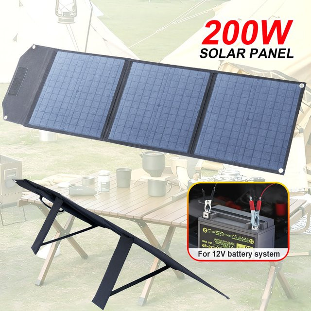 Leaorld 200W Solarpanel-Ladegerät 18V DC mit Ständern und Clips in Schwarz für 12V Batterien, Powerstations und Wohnmobile - Bild 1