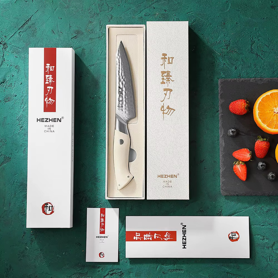 HEZHEN Allzweckmesser aus Damaststahl mit G10-Griff, 12,7 cm - Bild 6