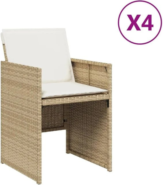 Furnicato Gartenstuhl aus PE-Rattan und Stahl in Beige mit cremeweißen Kissen, B/T/H: 50,5 x 54 x 79 cm - Bild 1