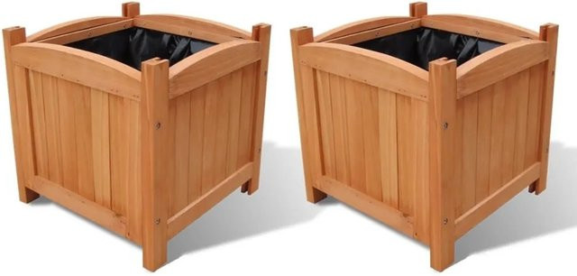DELUKE Pflanzkasten RIOS Blumenkübel aus Tannenholz in Braun mit 2 Töpfen, B/T/H: 30 x 30 x 30 cm - Bild 1