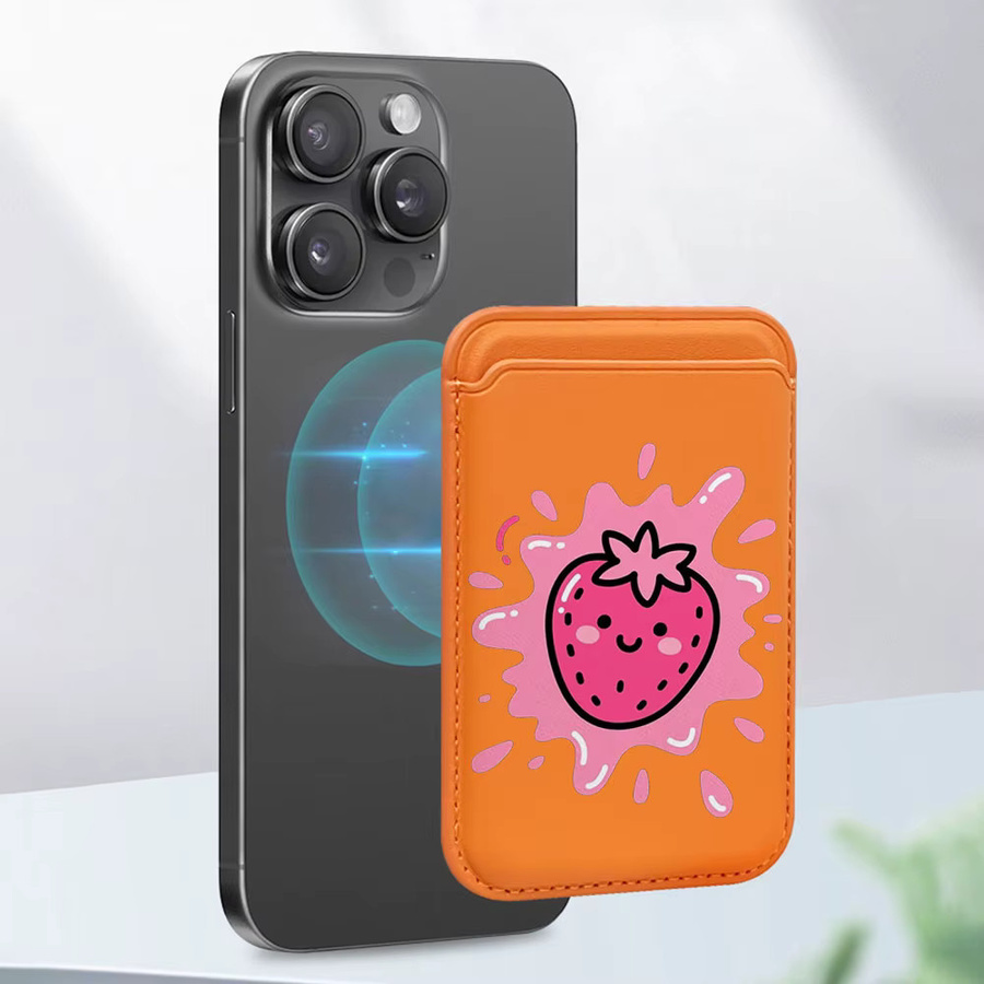 Magnetischer Kartenhalter mit rosa Erdbeerdesign als MagSafe Wallet Cover für iPhone 17 Pro Max und Samsung Galaxy S26 Ultra - Bild 3