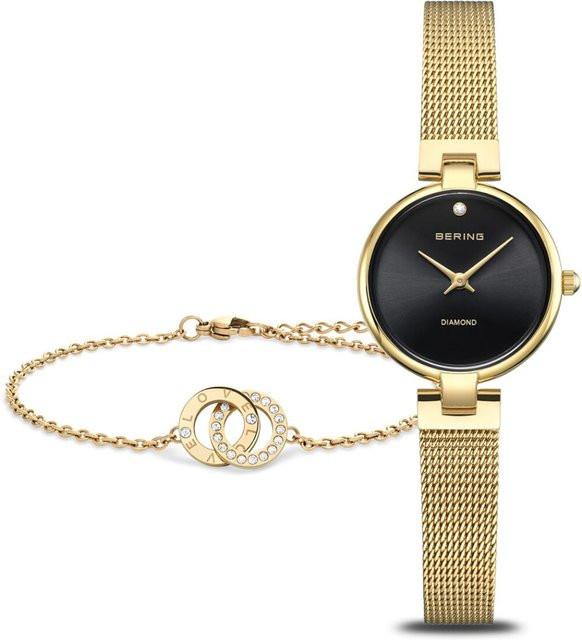 Bering Damenuhr Set, Gold, Edelstahl, Quarz, 24 mm, Diamant - Bild 1