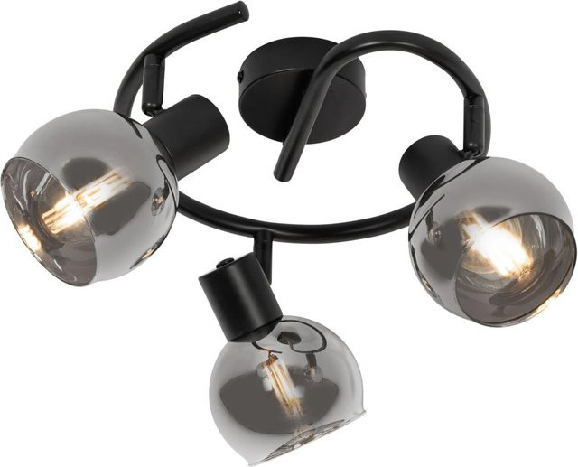 QAZQA Vidro Art Deco Deckenleuchte Schwarz mit Rauchglas, Rund, 3-flammig - Bild 1