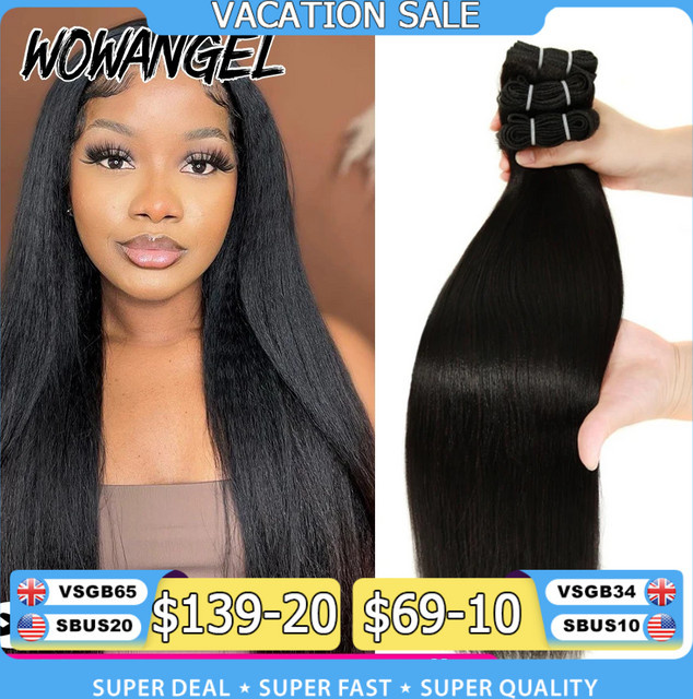 WOWANGEL Yaki Gerade Menschliches Haar Bundles, Schwarz, Doppel Schuss - Bild 1