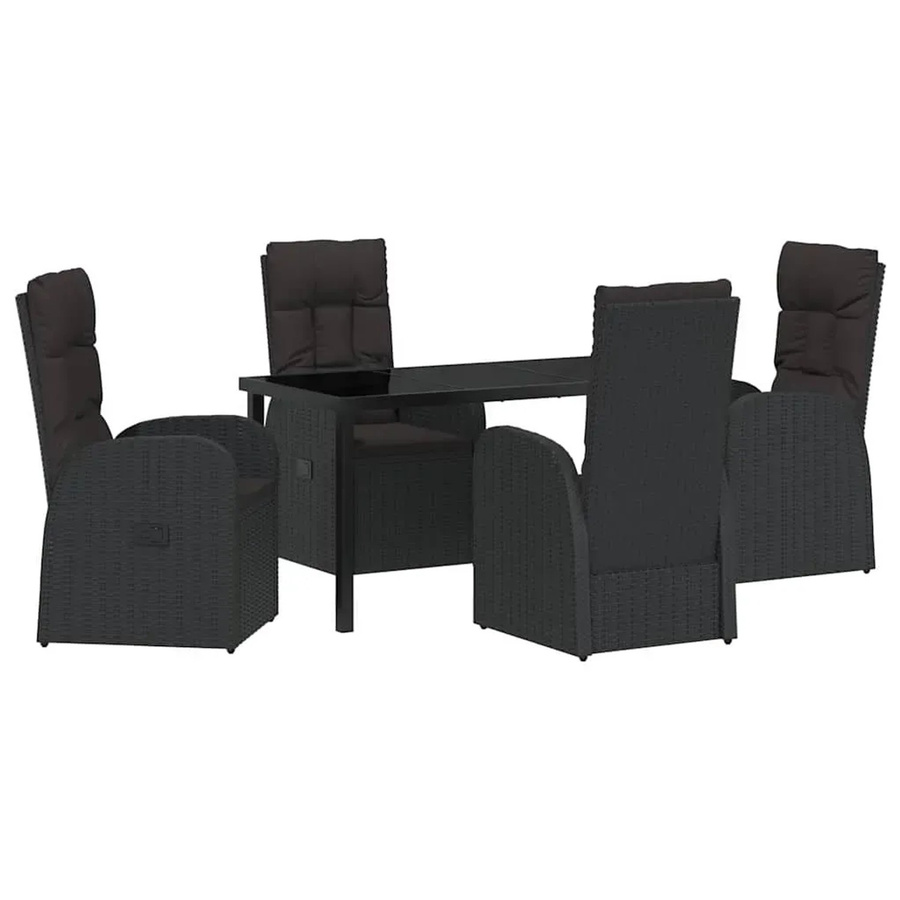 vidaXL Garten Essgruppe 5-teilig aus Poly-Rattan und Glas in Schwarz mit Polsterkissen - Bild 2