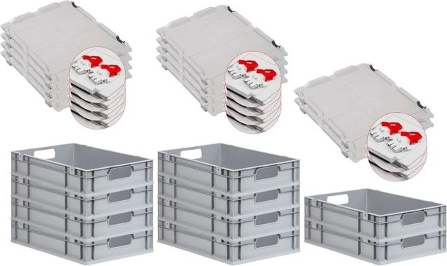 PROREGAL Spar Set 10x Eurobox Nextgen Economy mit Scharnierdeckel und roten Schiebeschnappverschlüssen, Grau/Rot, H x B x T: 12 x 40 x 60 cm - Bild 1