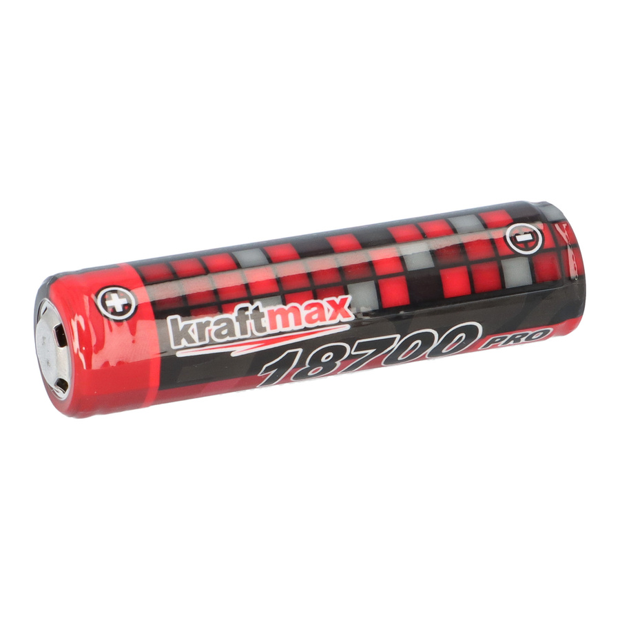 Kraftmax 18700 Pro Akku mit PCB Schutzschaltung für LED Taschenlampen, 3,7V, 9,62 Wh, Rot - Bild 1