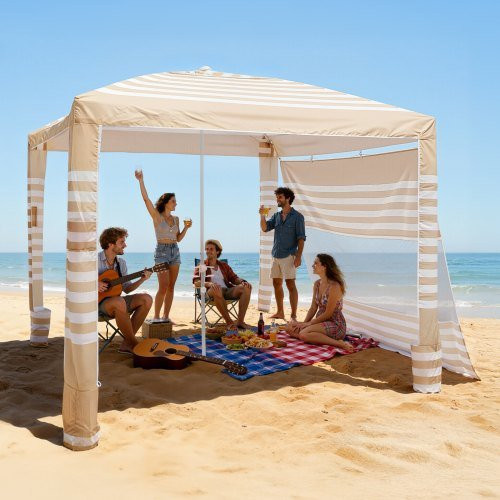 VEVOR Beach Cabana Strandzelt mit Seitenwand, UPF 50+ Sonnenschutz, verstellbare Höhe und Sandtaschen, B/B/H: 240 x 240 cm - Bild 1