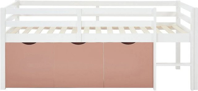 Halbhochbett Laniori für Kinder in Rosa und Weiß aus Kiefer und MDF, B/T: 90 x 190 cm - Bild 1