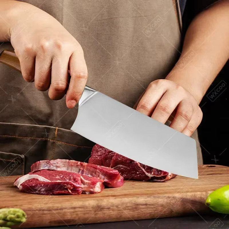 WXCOO Santoku-Küchenmesser aus Edelstahl in Silber mit Holzgriff zum Schneiden von Fleisch und Fisch - Bild 1