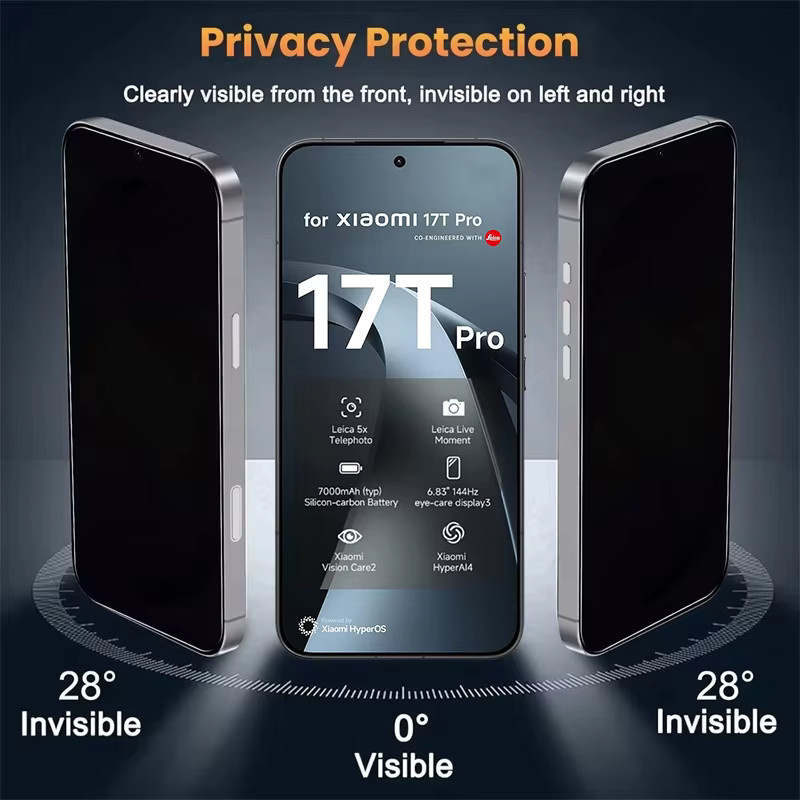 2 Stück Anti-Spionage-Schutzfolie aus gehärtetem Glas für Xiaomi 17T Pro 5G, 6,83 Zoll, transparent - Bild 3