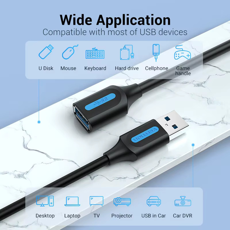 Vention USB 3.0 Verlängerungskabel USB-A Stecker auf Buchse Schwarz - Bild 2