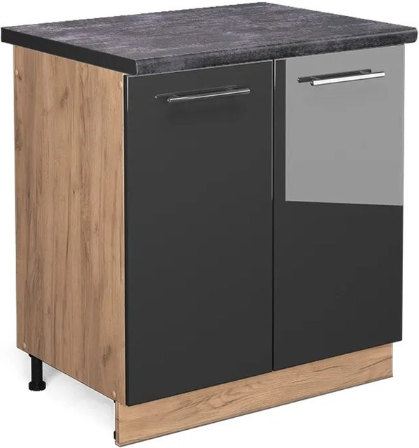 Vicco Spülenunterschrank Fame-Line Anthrazit Hochglanz und Goldkraft Eiche, B/T/H: 80 x 60 x 82 cm - Bild 1