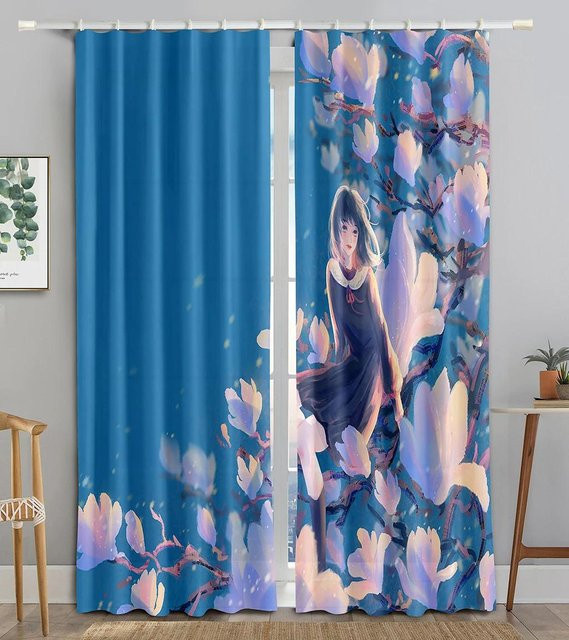 Yiran Furniture Verdunkelungsvorhänge für Kinderzimmer mit Blumenmuster in Rosa, Weiß und Blau, 2 Paneele, B: 55 cm, H: 120 cm - Bild 1