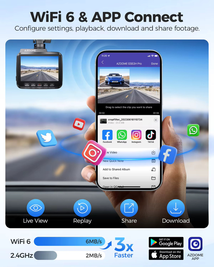 AZDOME GS63H Pro Dashcam mit 4K+1080P Auflösung, 2,4-Zoll-IPS-Bildschirm, ADAS, WiFi 6, GPS und 24-Stunden-Parkfunktion in Schwarz - Bild 3