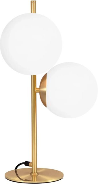 NETTLIFE Tischlampe im Modern Industrial Design aus Metall und Glas, 2-flammig, Farbe Gold/Messing mit weißem Schirm, E27, Höhe: 45,0 cm - Bild 1