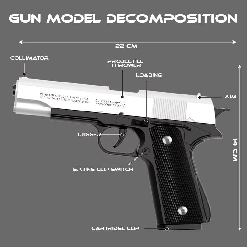 Automatische Colt 1911 Soft Bullet Toy Gun Air Gun, Schwarz, Kunststoff - Bild 2
