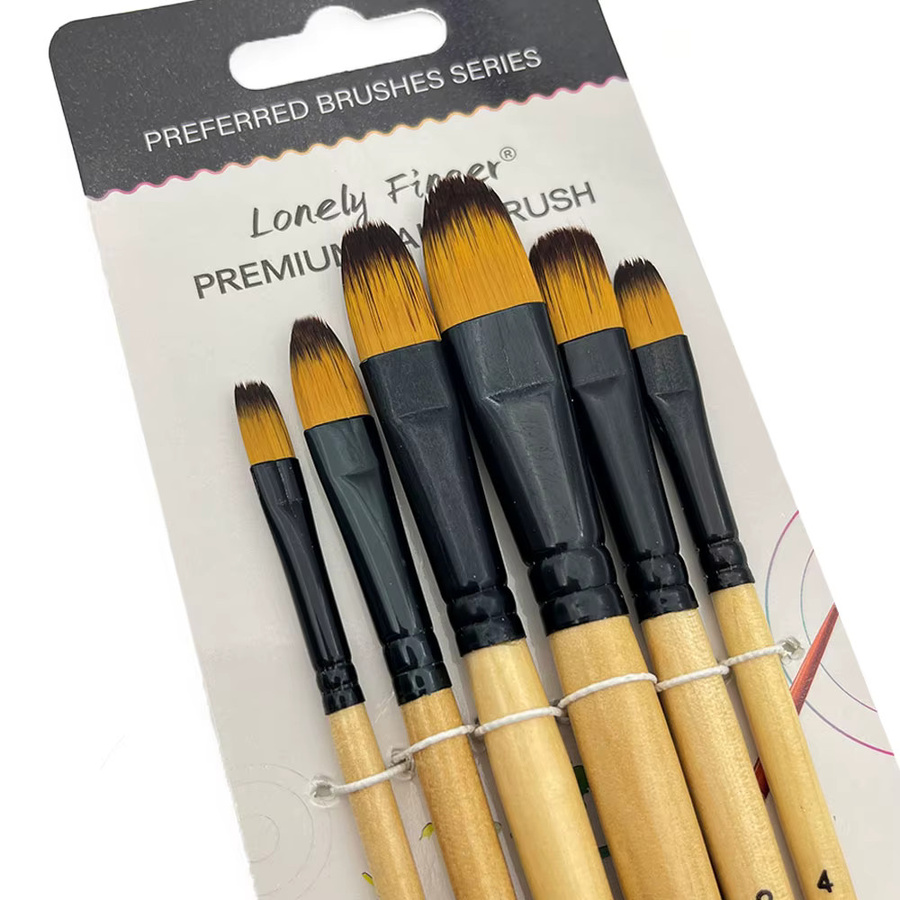 6-teiliges Künstler-Pinselset für Aquarell, Öl und Acryl in Mehrfarben mit Holzgriffen - Bild 3