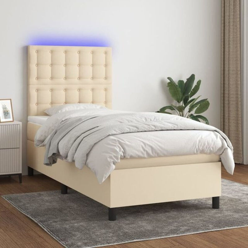 vidaxl Boxspringbett mit Matratze aus Stoff in Beige und Weiß, B/T/H: 80 x 200 x 118 cm - Bild 1