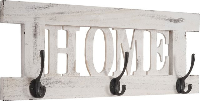 Wandgarderobe MCW C60 Home aus Paulowniaholz im Shabby-Look Vintage, Farbe: Weiß, B/H: 55 x 21 cm - Bild 1