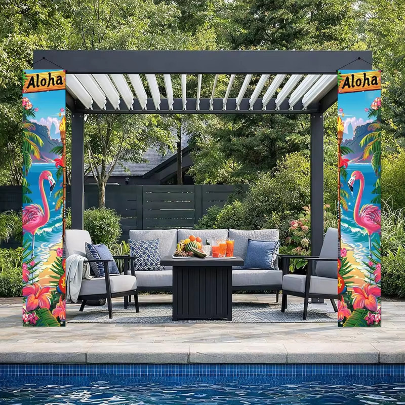 VIKAMA Sommer-Türbanner Flamingo und Surfbrett als maritime Strandparty-Dekoration für den Außenbereich, Mehrfarbig, B/H: 30 x 180 cm - Bild 2
