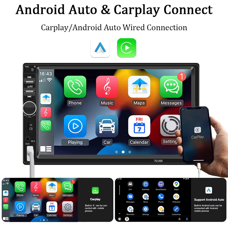 Hippcron 1 Din Autoradio mit 7 Zoll Touchscreen, Android Auto und Apple CarPlay, MP5 Player mit Bluetooth in Schwarz - Bild 2