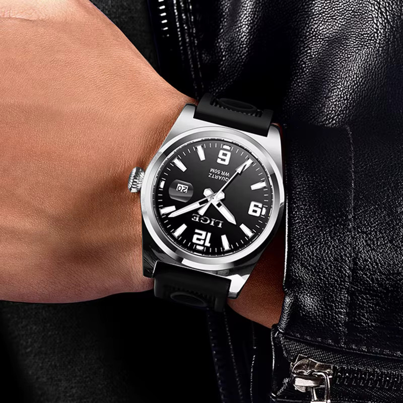 LIGE Armbanduhr Automatik, Silikon, Schwarz, Herren - Bild 5
