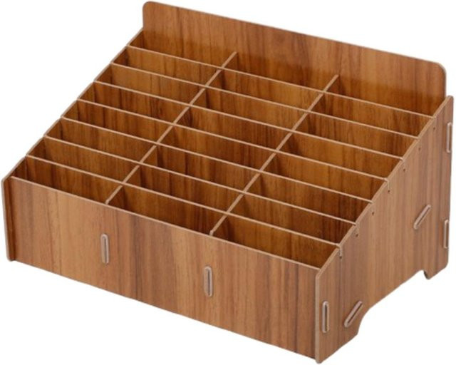 Fujiantema Aufbewahrungskorb aus Holz mit 24 Fächern in Teak Color für Mobiltelefone und Stifte - Bild 1