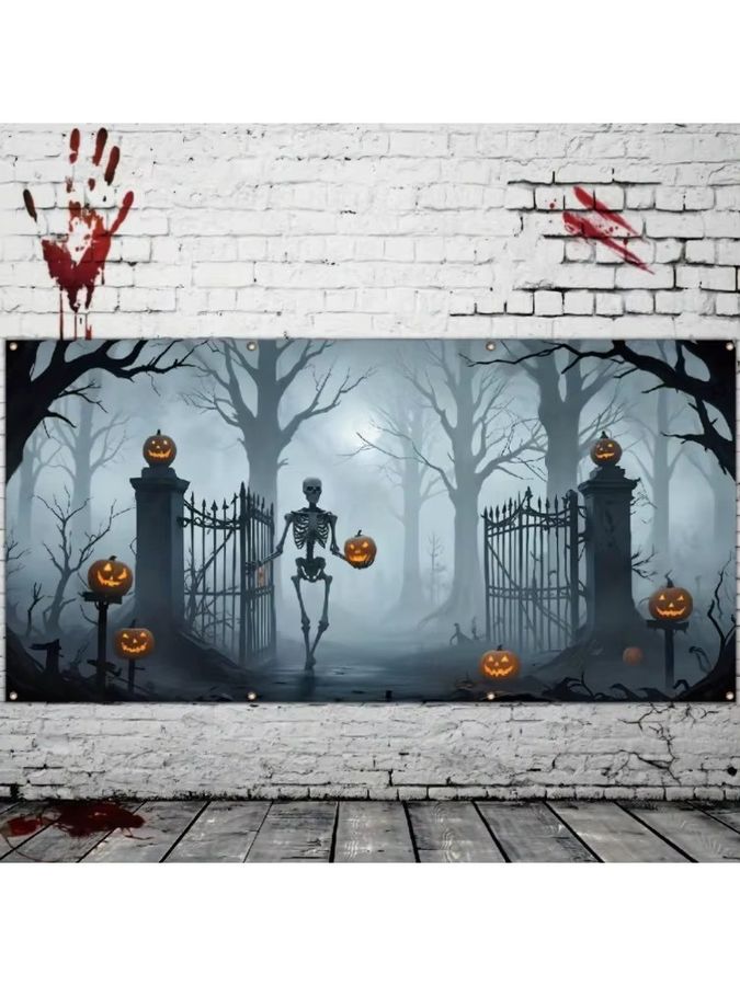 Sjs Halloween Stoffbanner für das Garagentor, mehrfarbig, rechteckig mit Ösen zum Aufhängen - Bild 5