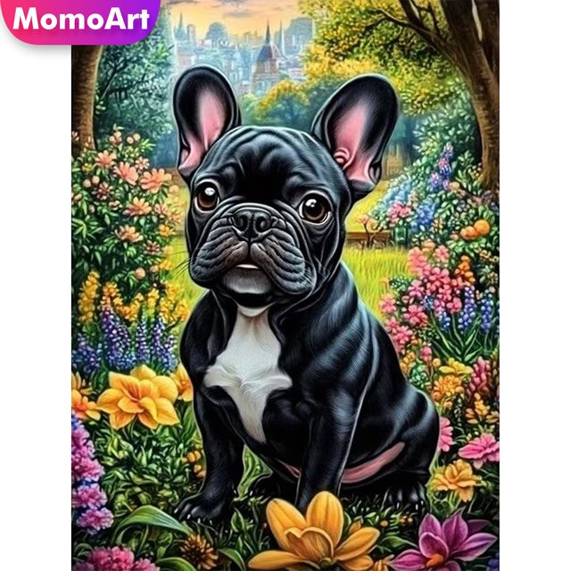 Momoart Hund Diamant-Stickerei DIY Mosaik-Set mit Blumen-Motiv in Mehrfarbig für Erwachsene - Bild 1