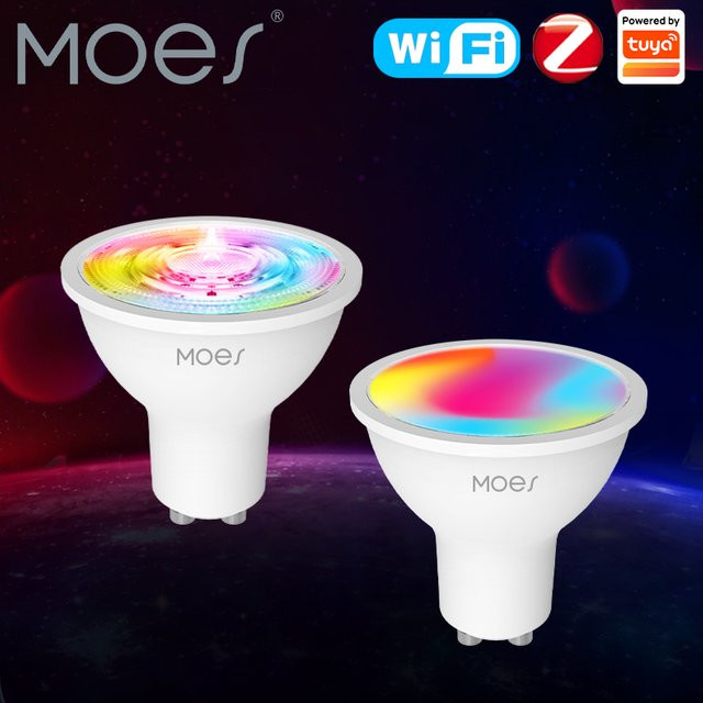 Moes Smart LED Lampe GU10 RGBW mit Tuya ZigBee und WLAN, 5W dimmbar, kompatibel mit Alexa und Google Assistant, Weiß/Mehrfarbig - Bild 1