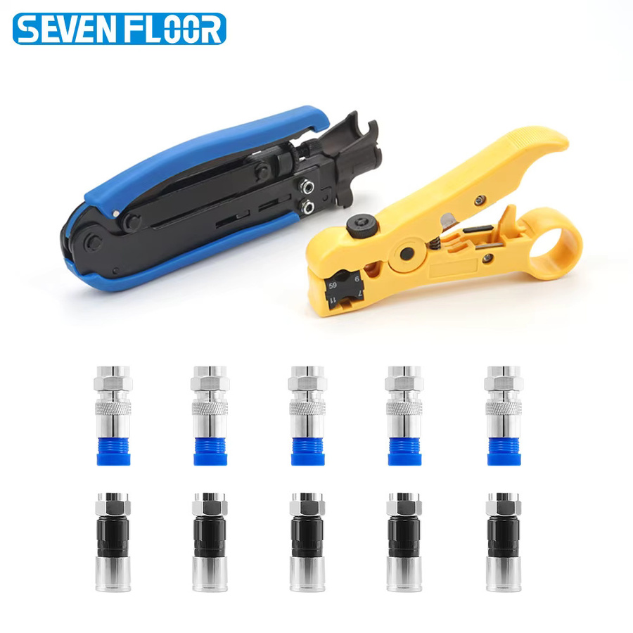 RG6 Kompressionswerkzeug Set mit 10 F-Kompressionssteckern für RG6 RG11 RG59 Koaxialkabel-Crimper-Set - Bild 2