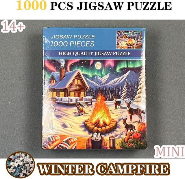 MaxRenard Winterlagerfeuer-Motiv Puzzle, 1000 Teile, ab 14 Jahren - Bild 1