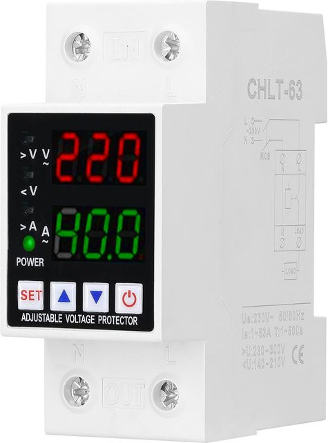 Kkmoon Einstellbarer Spannungsschutz CHLT-40VA mit zwei Displays für intelligente Überspannung, Unterspannung und Überstrom in Weiß - Bild 1