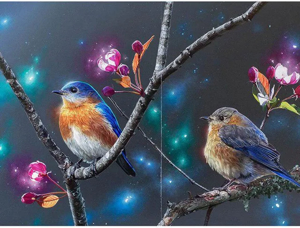 FIYO Diamond Painting Set mit süßen Vögeln als Mosaik-Stickerei zur Dekoration, Mehrfarbig, B/H: 30 x 20 cm - Bild 1