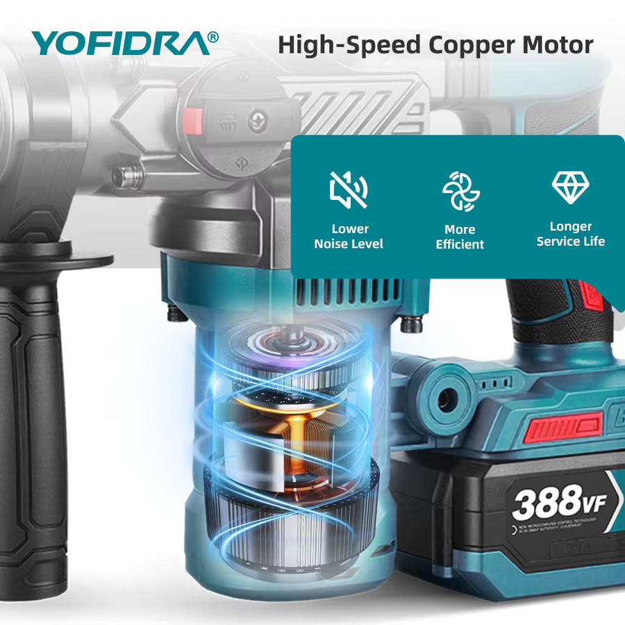 YOFIDRA Bürstenlose Elektrohammer Schlagbohrmaschine 2200W mit 26mm Bohreraufnahme als Multifunktions-Schraubendreher und Rotationswerkzeug kompatibel mit Makita LXT Akkus - Bild 4