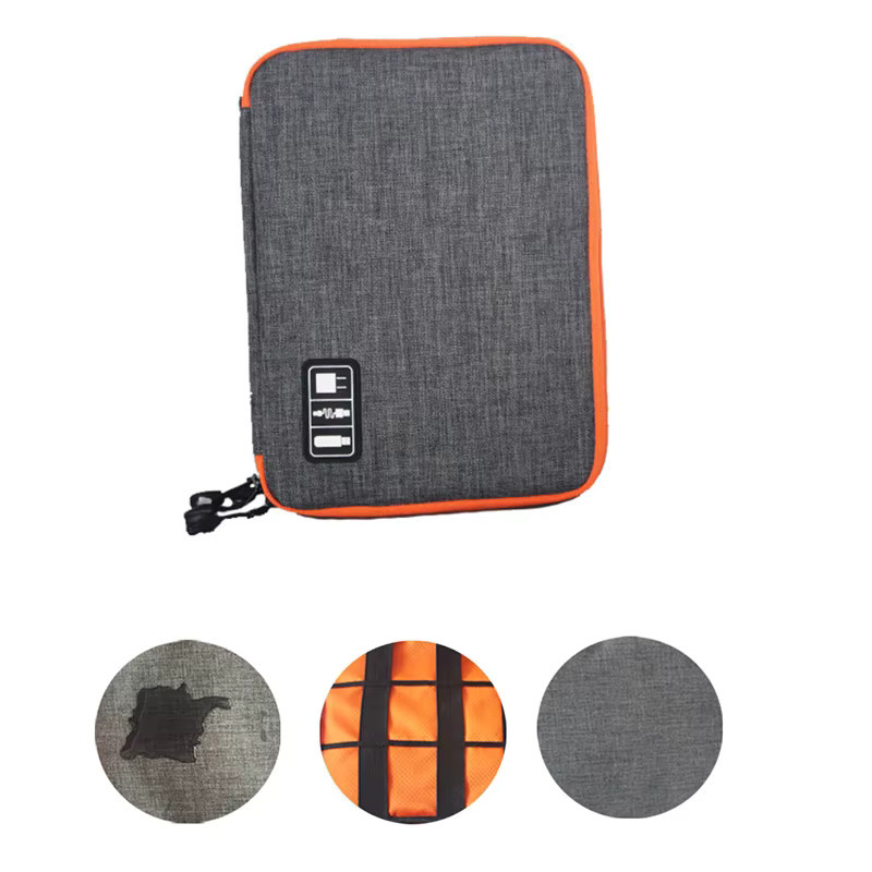 Doppelschichtige Kabel-Aufbewahrungstasche und Gadget-Organizer in Grau - Bild 3