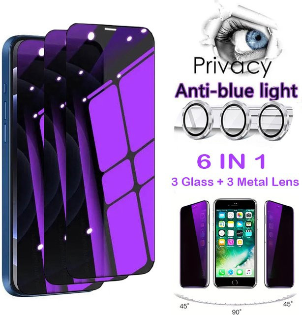 Ray Sichtschutz-Displayschutzfolie mit 3 Anti-Spionage-Gläsern und 3 Objektivabdeckungen in Purple für iPhone 17 16 15 14 Plus 13 12 Mini 11 Pro Max 16e - Bild 1