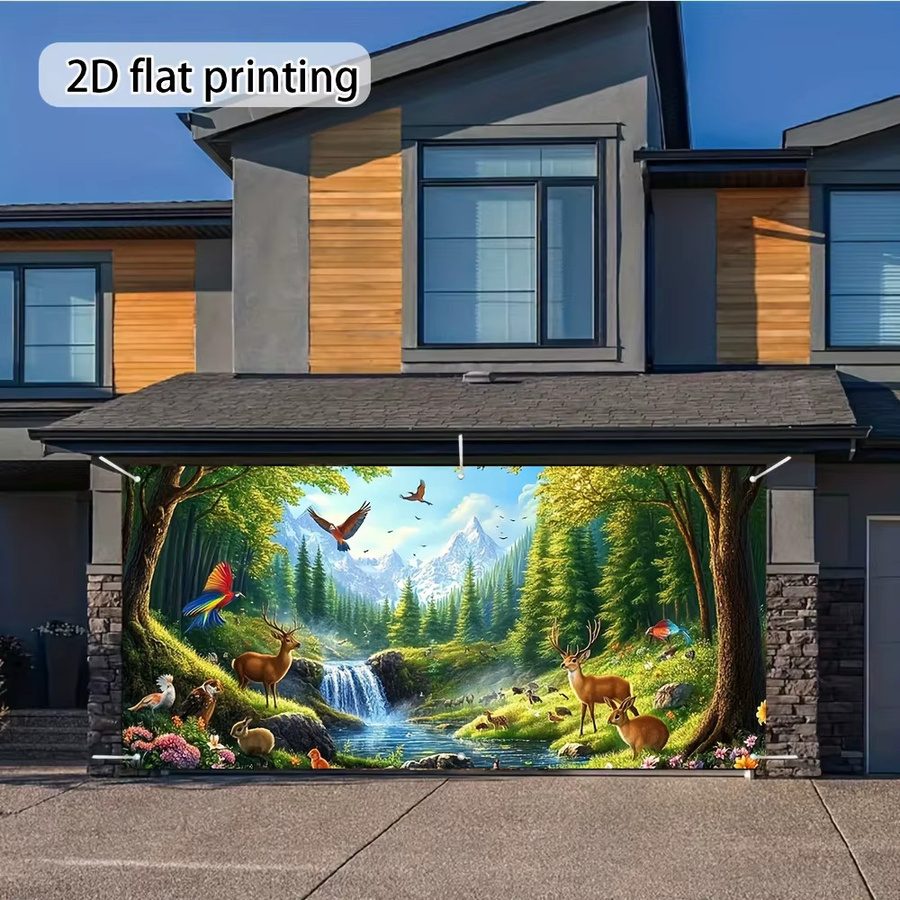 Fantasy Forest Animal Garagentor-Banner mit Hirsch, Vögeln und Schmetterlingen in Multicolour - Bild 3