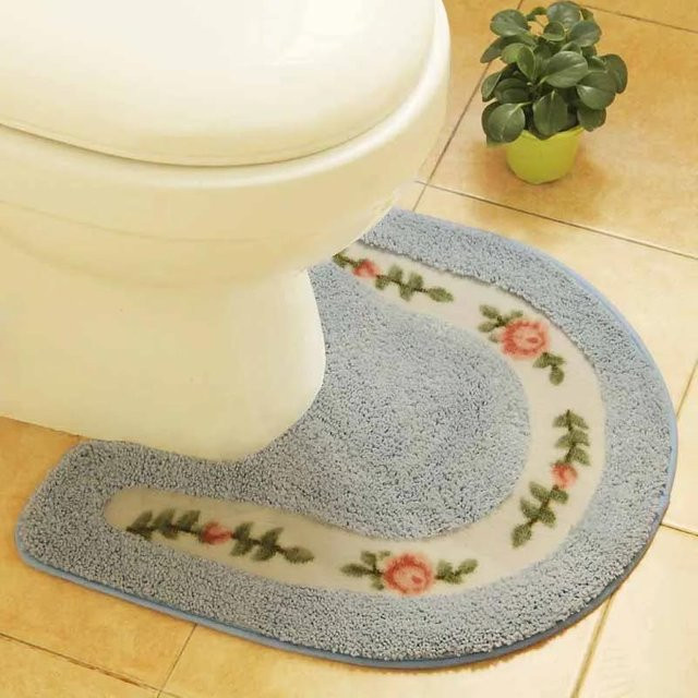 Yiran Badezimmer-Set mit U-förmigem Toilettensitzkissen und Bodenmatte in ländlichem Blumenmuster, rutschfest und waschbar, Breite: 50 cm, Tiefe: 50 cm - Bild 1