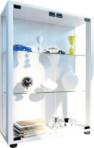 VCM Vitrine Sintalo in Weiss mit Glastüren und Regalböden aus Glas, B: 60 cm, H: 80 cm - Bild 1
