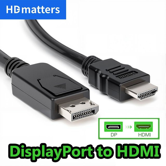 HDmatters DisplayPort-zu-HDMI-Adapterkabel Full HD 1080P Konverter für PC und Monitor in Schwarz oder Weiß - Bild 1