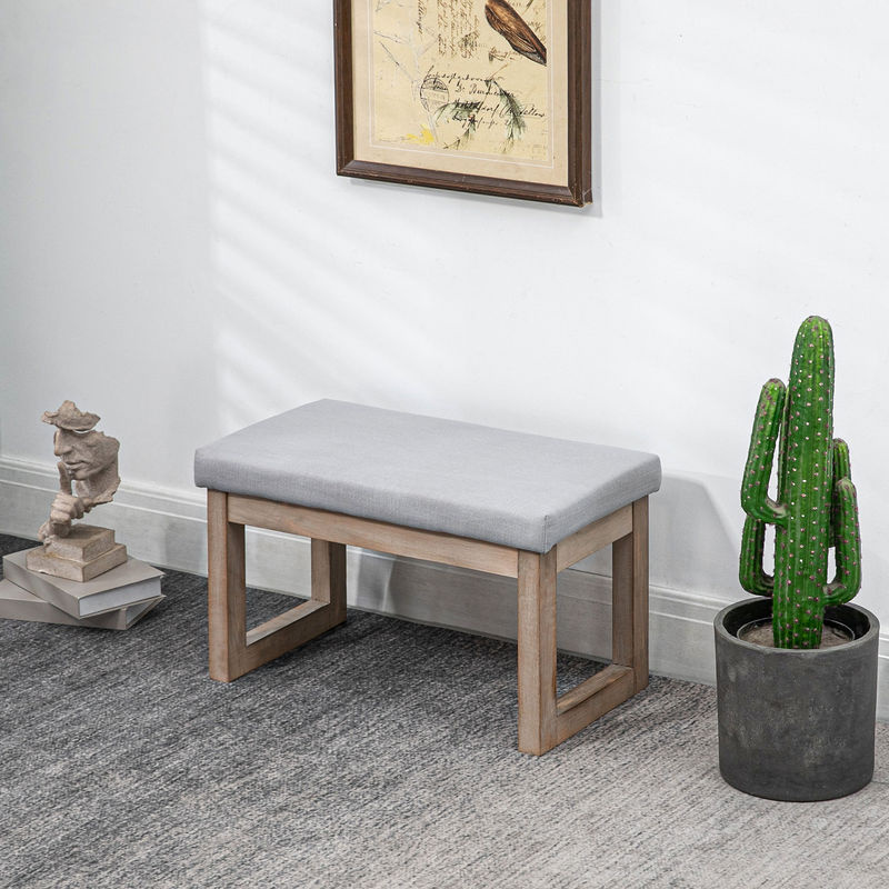 HOMCOM Polsterhocker in Leinenoptik mit Holzbeinen, Grau, B/T/H: 68 x 38 x 42 cm - Bild 2